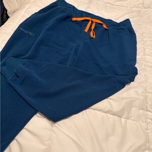 Figs Caribbean Blue Scrub Pants with Orange Drawstring